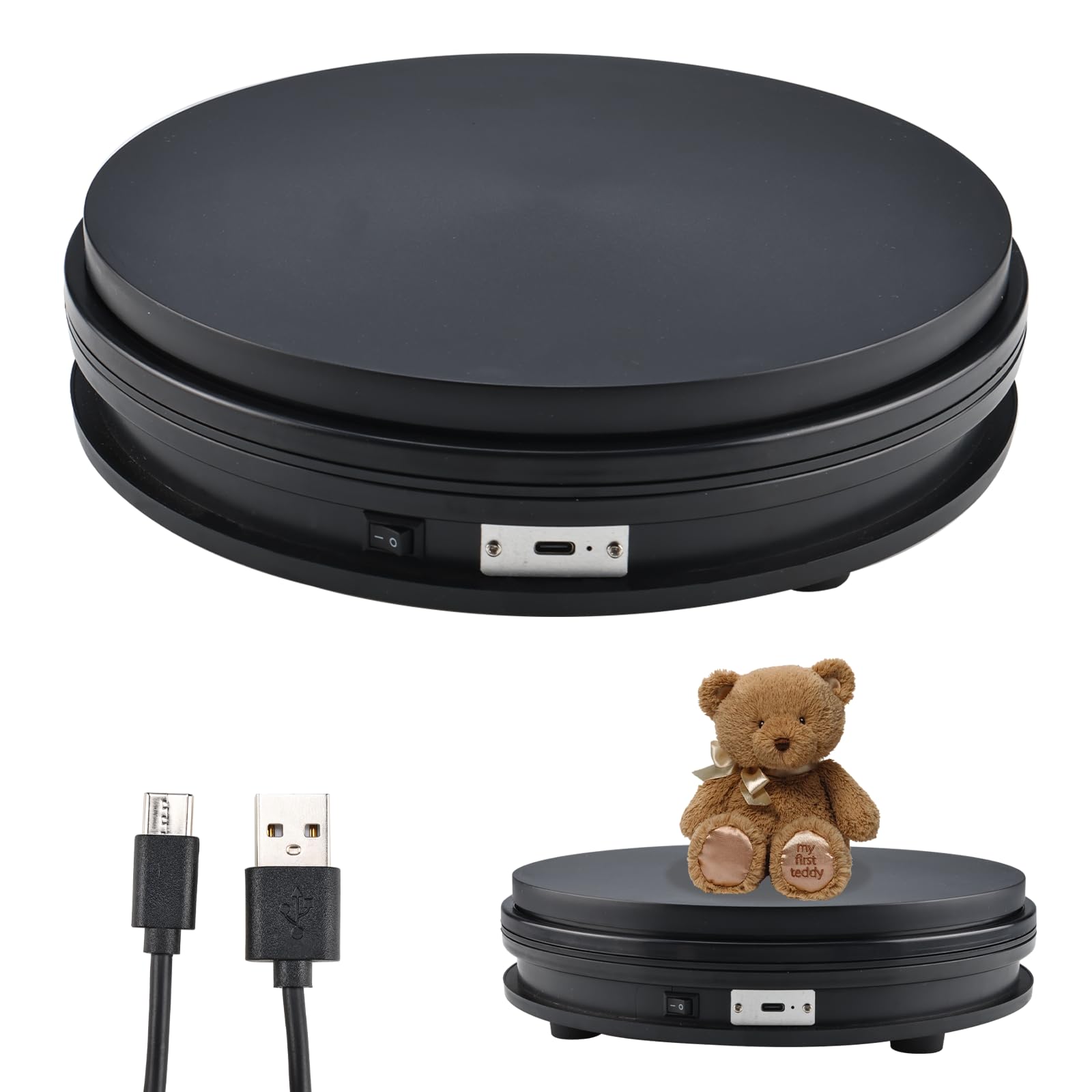 Photo 1 of Homend 110V Electric Motorized Rotating Turntable Display Stand, 10inch/25cm Diameter 22lb Load, 360 Degree Rotating in Either Direction, for Photography, Showcase (Black, 10inch/25cm)