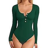 MANGOPOP Women's Henley Shirt Scoop Neck Button Down Ribbed Bodysuits Sleeveless Tank Tops Body Suit