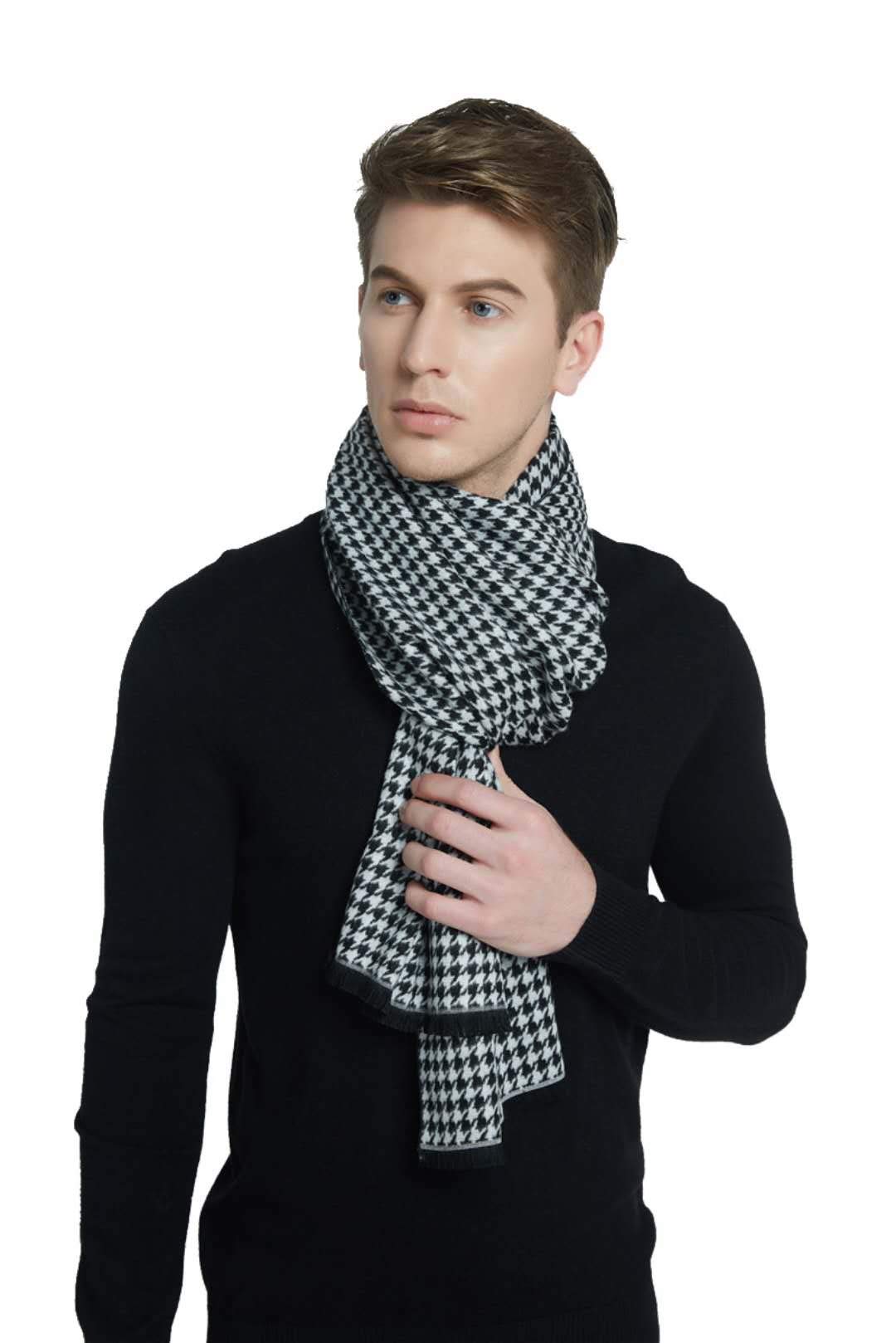 CHTIE Brushed Warm Soft Cashmere Feel Men\'s Scarf Winter (Black White)