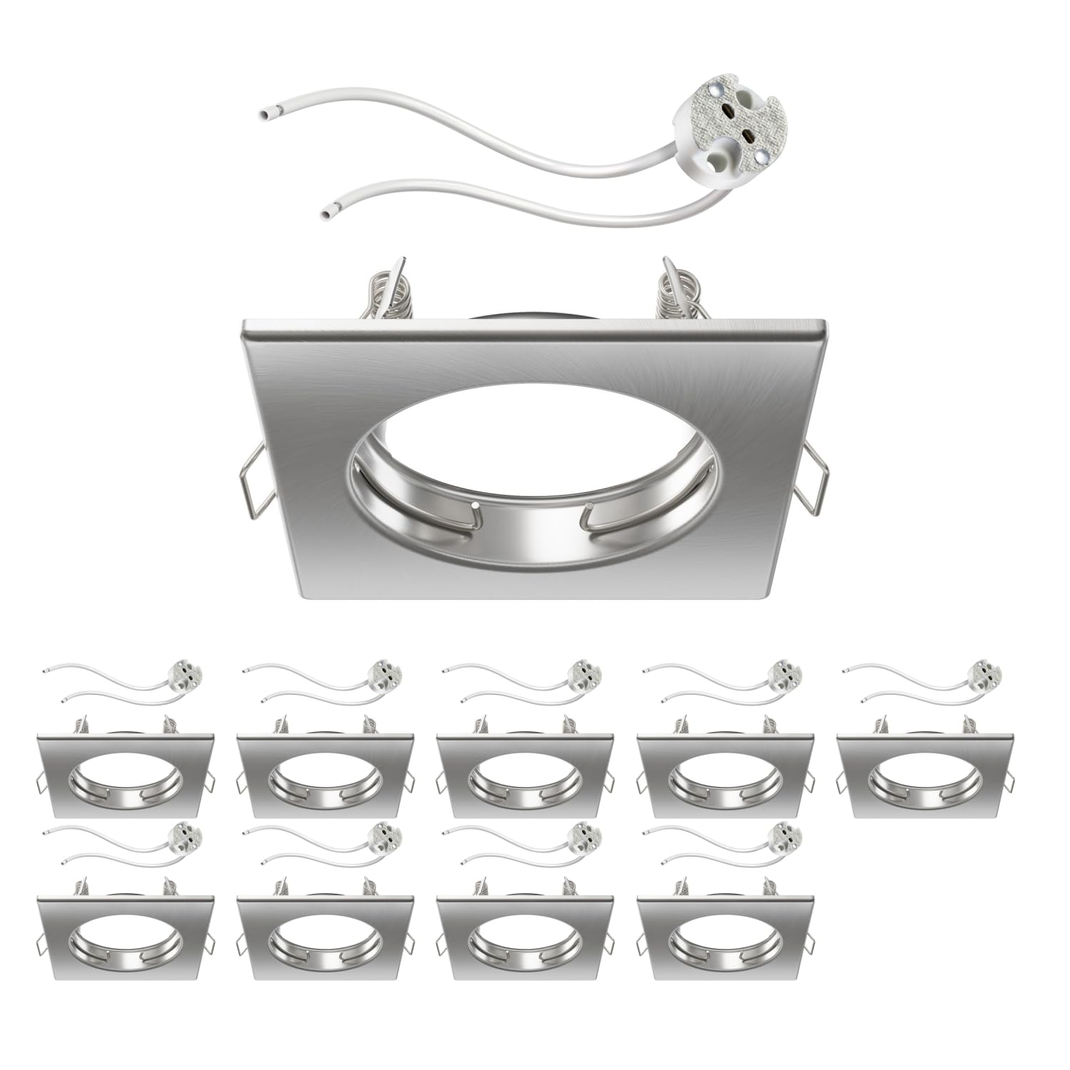 ledscom.de 10 pcs. recessed Ceiling Frame RIR recessed Frame Chrome matt Angular (LED/halogen/MR16/50mm) incl. GU5.3 Socket