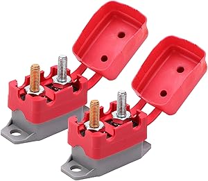 Ampper DC 12V - 24V Automatic Reset Circuit Breaker with Cover Stud Bolt for Automotive and More (20A, 2Pcs)