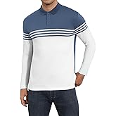 Men's Polo Shirts Long Sleeve Vintage Striped Golf Polo Casual Collared Slim Fit Cotton Shirts