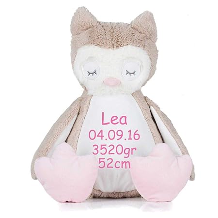 Stofftier Eule mit Namen Geburtsdatum bestickt Geschenk Kuscheltier Teddybär - individualisiert mit Ihren Daten -