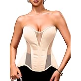 Kaei&Shi Deep V Strapless Corset Top,Overbust Lace Up Shapewear Bustier Tops For Women Going Out