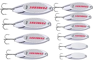 PROBEROS Fishing Spoons Lures Bass Baits Jigging Bait Tackle with Treble Hooks Hard Metal Spoon Fishing Lure Weight Pick 10 Pcs/Pack Silver Gold