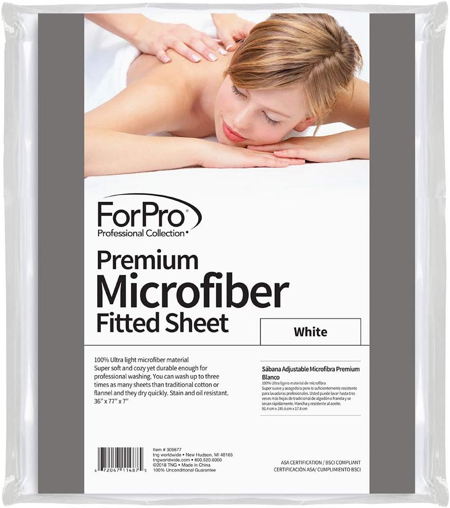 ForPro Premium Microfiber Fitted Sheet, White, Ultra-Light, Stain and Wrinkle-Resistant, for Massage Tables, 36" W x 77" L x 7" H: Health & Personal Care