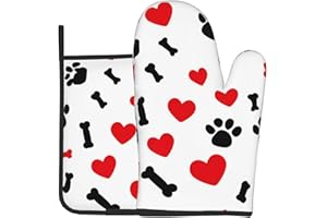 Heart Paw Print Oven Mitts and Pot Holders Sets Dog Footprint Heat Resistant Kitchen Oven Mitts Gloves Non Slip Hot Pads for 