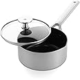 Blue Diamond Cookware Tri-Ply Stainless Steel Ceramic Nonstick, 1.6 QT Saucepan Pot with Lid, PFAS-Free, Multi Clad, Induction, Dishwasher Safe, Oven Safe, Silver