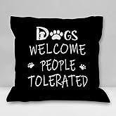 Burosev Dogs Welcome People Tolerated Soft Throw Pillow Cover, Funny Dog Paw Decorative Pillowcase, Dog Lover Farmhouse Decor Decorations for Home Bedroom Sofa Living Room (18 x 18 Inch)