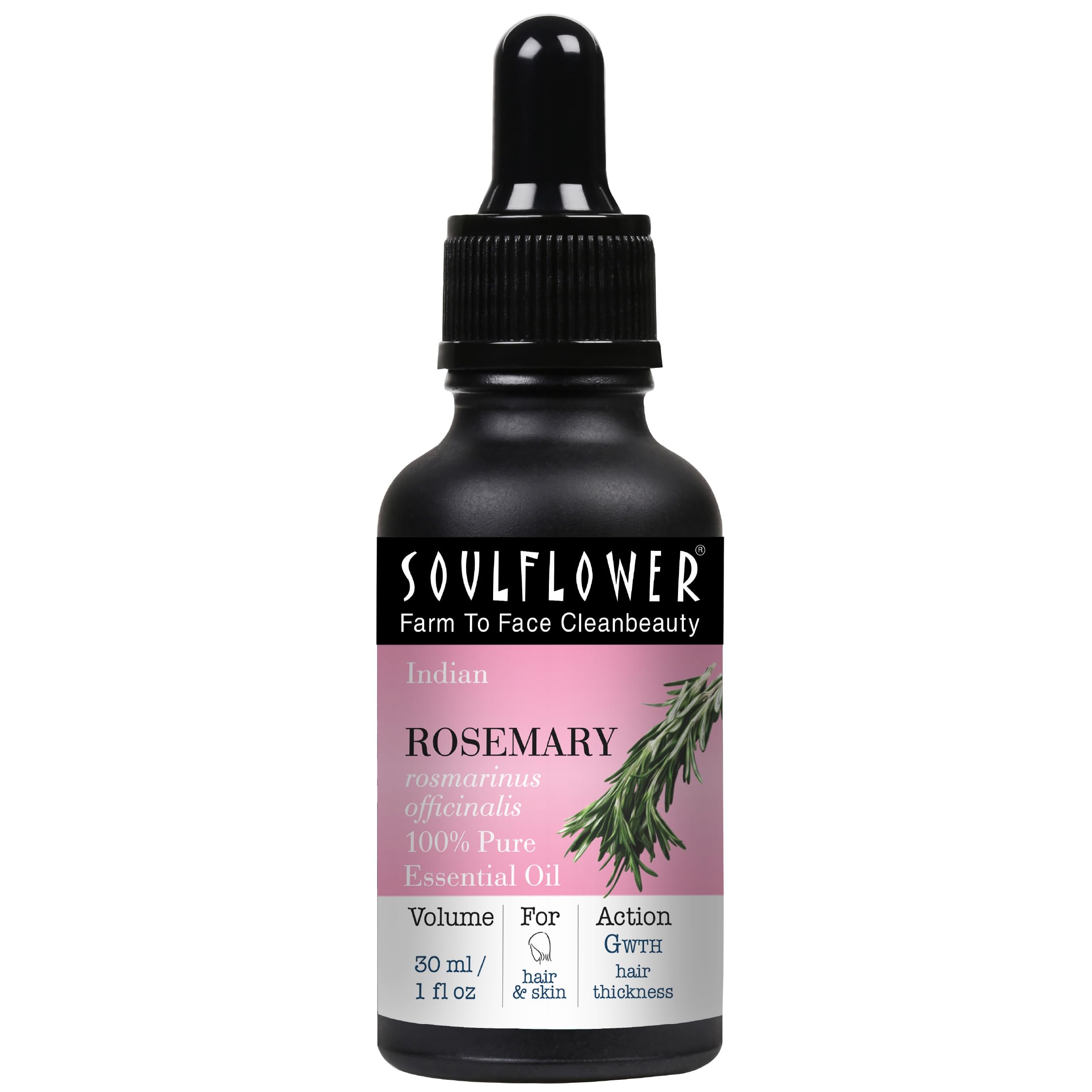 Soulflower Rosemary Essential Oil For Dry & Damaged Hair & Oily Skin, 100% Pure, Organic, Natural, Undiluted Oil, Ecocert Cosmos Organic Certified, 1 fl oz
