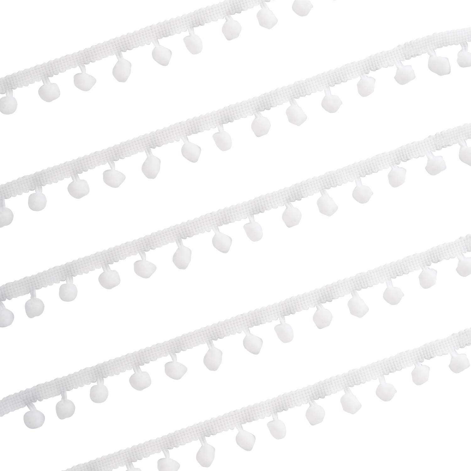 Berolle 20 Yards Pom Pom Trim Ball Fringe Ribbon Tassel Sewing Trim for DIY Crafts Home Decoration (White)