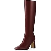 DREAMCIA Knee High Boots Women Fashion Square Toe Chunky Heel Tall Boots Side Zip Faux Leather Long Fall Boots