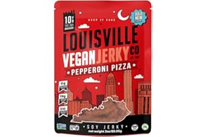 Louisville Vegan Jerky – Pepperoni Pizza Vegan and Vegetarian Friendly Meat - Lip-Smacking Jerky - Gluten-Free High Protein Vegan Snacks 19 grams of Non-GMO Soy Protein, 310 Calories Per Bag