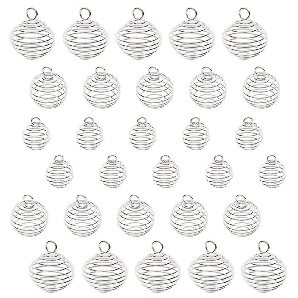 Symphonyw Spiral Bead Cages Pendants, 30pcs Silver Plated Spiral Crystal Stone Holder Cages Pendant for Jewelry Making and Crafting