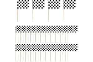 JIUZI 100 Pack Checkered Racing Flag Toothpicks - Checkered Flag Decorations for Cupcakes, Party Platters, Sports Themed Events