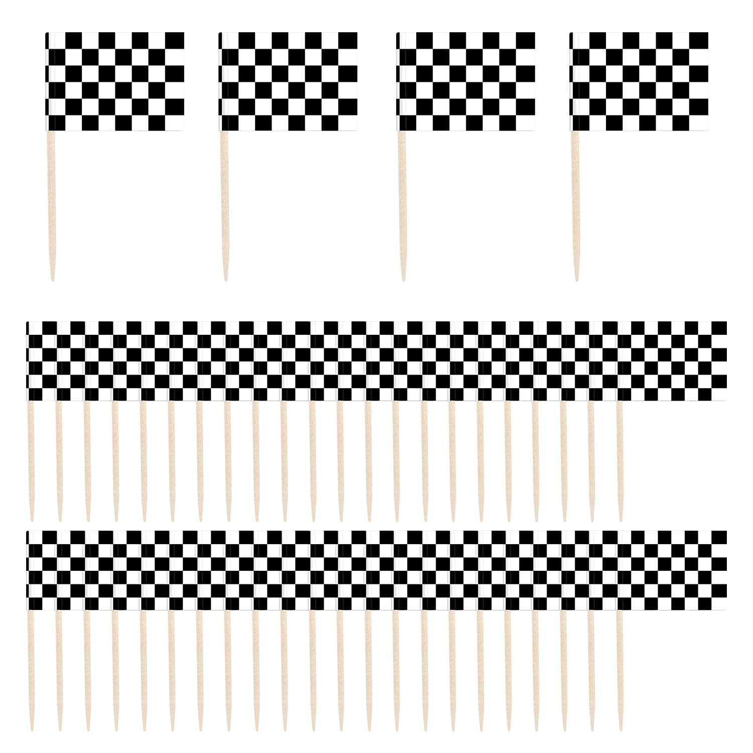 Photo 1 of 100 Pack Checkered Racing Flag Toothpicks - Checkered Flag Decorations for Cupcakes, Party Platters, Sports Themed Events