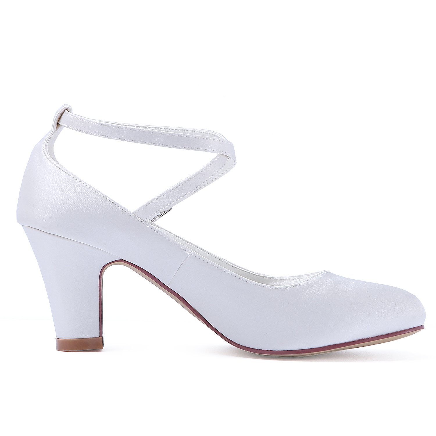 ELEGANTPARK Women Pumps Closed Toe Block Heel Buckle Satin Bridal Wedding Shoes - Image 4