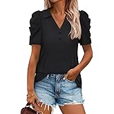 TICTICMISS Women's Puff Short Sleeve Tops V Neck Polo Shirts Casual Summer Blouses Fashion Trendy 2026 Clothing