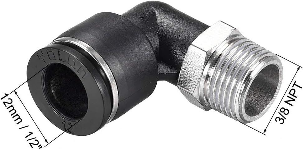 sourcing map Push to Connect Tube Fitting Male Elbow 12mm Tube OD X 3/8 NPT Thread Pneumatic Air Push Fit Lock Fitting 2pcs - Image 3