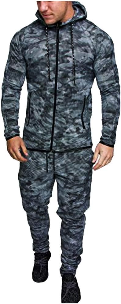 Men's Tracksuit Set Camouflage Sweatshirt Jogger Sweatpants Solid Patchwork Warm Sports Suit