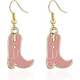 Dckazz Cowgirl Dangle Cowboy Boot Earrings - Coastal Rodeo Dangling Drop Gold Western Jewelry for Women