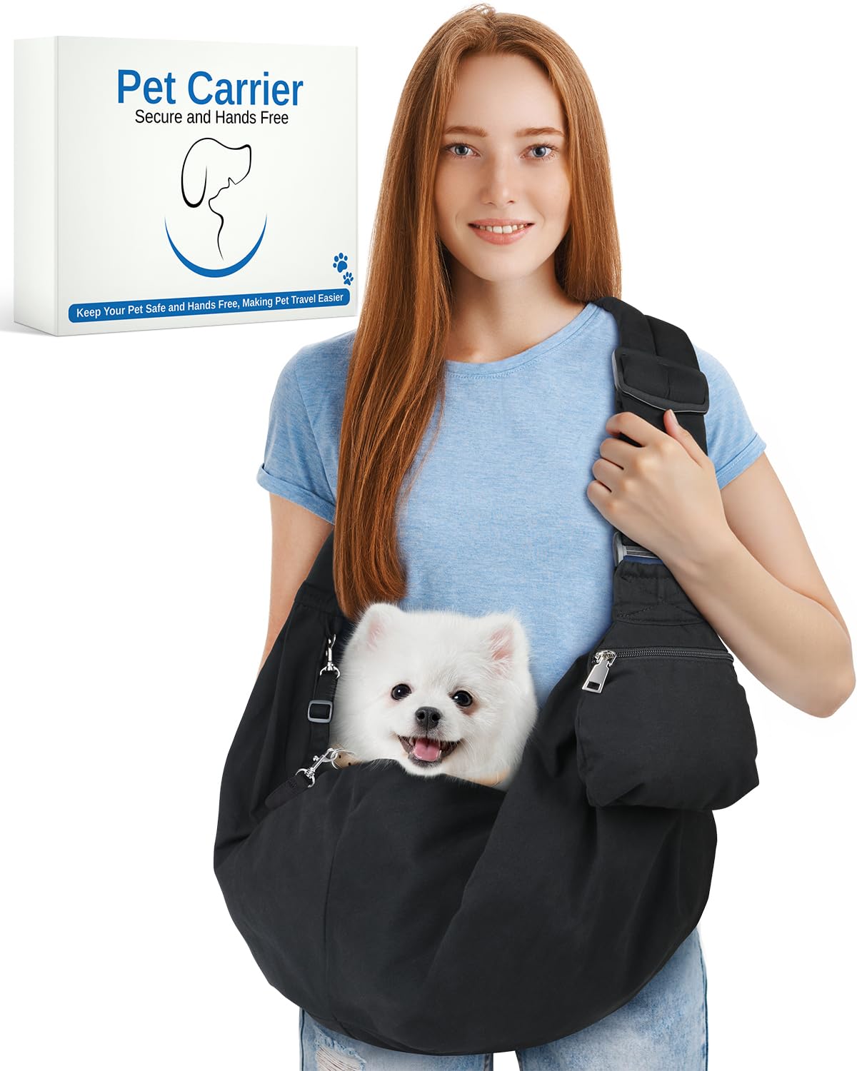 Photo 1 of Snqqmtt Small Dog Front Carrier Sling for 5-15lbs Dogs or Cats, Puppy Sling with Adjustable Straps and Pocket, Dog Pouch Carrier for Travel Outdoor Hands Free, Portable Large Capacity Pet Bag, Black