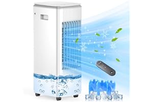 Portable Air Conditioner Evaporative Cooler Ac Unit,BEBEGINE Swamp Cooling Fan Without Hose,3-IN-1 Windowless Ventless for Room Offices,Remote,3 Speed,Water Tank,3 Ice Pack Large