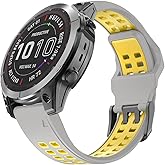 OVERSTEP Compatible with Garmin Fenix 7X Band, 26mm Quick Release Silicone Strap for Fenix 6X/Fenix 6X Pro/Fenix 5X/Fenix 5X Plus/Fenix 3/Fenix 3 HR Smartwatch (Gray-Yellow)