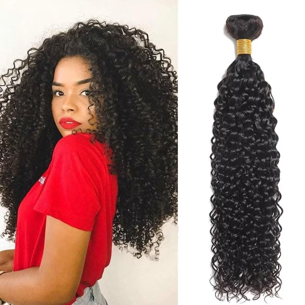 12A Curly Human Hair Bundles 100% Unprocessed Kinky Curly Bundles Human Hair Soft And Thick Can Be Dyed Curly Wave Bundles Natural Black Color 95-100g/bundle 26 Inch