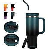 40oz Tumbler with Handle and Straw Spout 2-in-1 Lid, Spill Leak Proof Insulated Travel Cup Traveler Water Mug Keep Cold Hot, Dishwasher Safe Stainless Steel Bottle Gifts for Women Men, Indigo Black