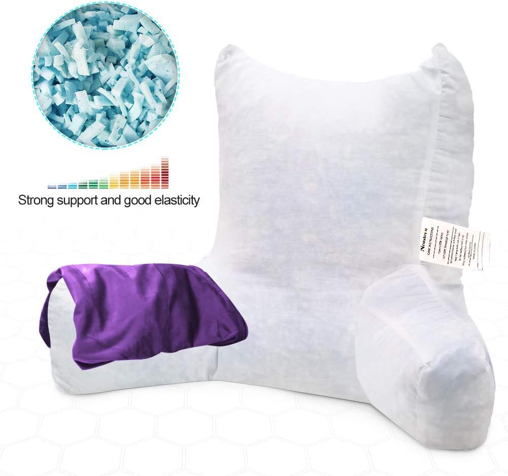 Neustern Reading Pillow with Arms, Premium Shredded Memory Foam TV Backrest with Washable Cover (22 inches, Noble Purple): Kitchen & Dining