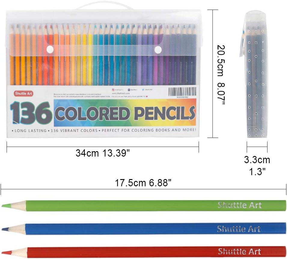 Shuttle Art 136 Colored Pencils, Soft Core Coloring Pencils Set for Adult Coloring Books, Doodling, Sketching, Drawing, Art Supplies : Office Products
