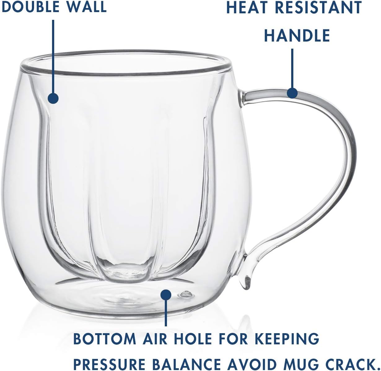 vevouk 230ml Double Walled Flower Shape Insulated Glass Coffee Cups Set of 2 - Image 4