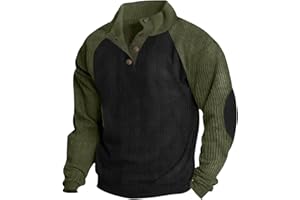 TMJSPOYOU Men's Quarter Zipper Waffle Sweatshirt USA Flag Patriotic Shirts Casual Stand Collar Tactical Military Army Shirts