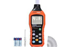 Protmex Digital Tachometer, 50-99,999 RPM High Precision Laser Photo Tachometer, Max/Min/AVG Data Hold Functions Rotation Speed Meter, PT6208B with Reflective Tape (Batteries Included)