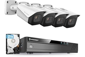 Amcrest 4K Security Camera System w/ 4K (8MP) 8CH PoE NVR, (4) x 8-Megapixel IP67 Weatherproof Metal Bullet POE IP Cameras, Pre-Installed 2TB Hard Drive, NV4108E-IP8M-2496EW4-2TB (White)