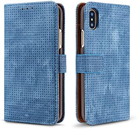 Xelcoy Leather Wallet Flip case with Adjustable Viewing Stand and Magnetic Closure Cash Slots Card Holder Cover for iPhone Xs MAX 6.5 inches Blue