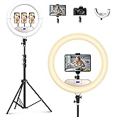18 inch Ring Light with Stand,Foldable Large Ring Light for ipad iPhone,LCD Display/4 Clips/2 USB Ports,2700-6500K with Tripod for Tattoo Lash Barber Makeup Photography Lighting