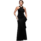 Xscape Womens Techno Scuba Criss Cross Halter Neck Ruffle Floor Length Dress (Petite)