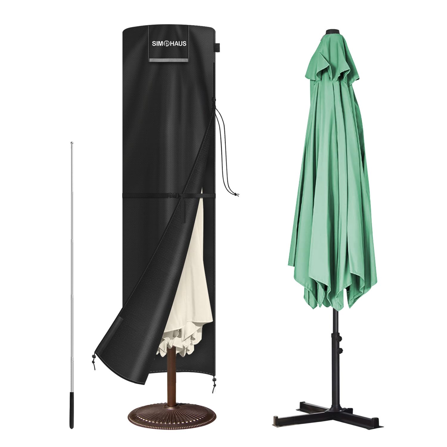 SIMPHAUS Garden Parasol Umbrella Covers Waterproof,Outdoor Umbrella Cover with Rod,Anti-UV 420D Oxford Fabric Parasol Cover for Ø 3 to 3.5 m Sunshade Umbrellas,Tilting Parasol 240x60/60cm