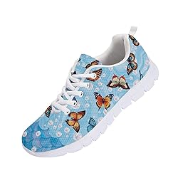 Wanyint Butterfly Print Women Sneakers Blue Mermaid