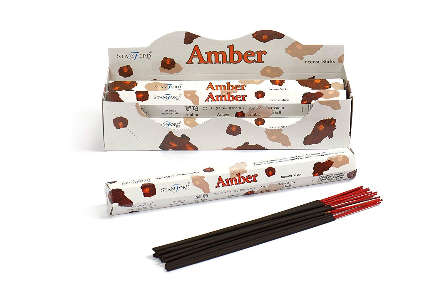 STAMFORD INC. 37111 Amber Incense Sticks, 20 Sticks x 6 Packs