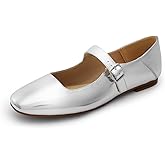 DREAM PAIRS Women's Silver Square Toe Mary Jane Flats: Comfortable Casual Slip On Dress Shoes with Buckle Strap for Women's Daily Wear