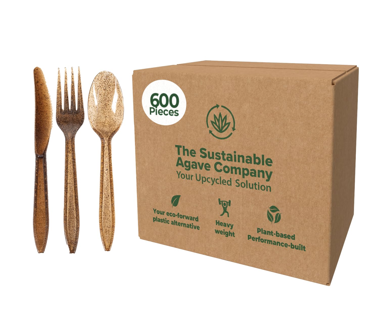 Photo 1 of Sustainable Agave Co - Agave Fiber Cutlery Set - 200 pcs/each (600pcs total) - Plant-Based, Made With Upcycled Materials - Bulk Brown Forks, Knives Spoons Variety Pack