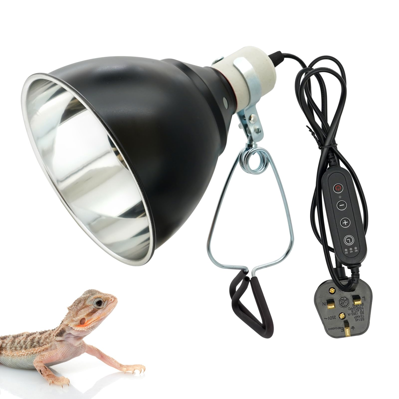 BREUAILY 7.5 inch Tortoise Reptile Heat Lamp, Turtle UVA UVB Light with Clip and Switch, E27 BulbsBasking Lamp Adjustable Holder for Lizard, Snake, Chameleon, Beared Dragon, Max 100 W[Energy Class A]