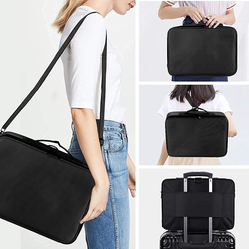 GZCZ 3 Layers Large Capacity Travel Professional Makeup Train Case Cosmetic Brush Organizer Portable Artist Storage bag 16.5 inches with Adjustable Dividers and shoulder strap for Make up Accessories : Beauty