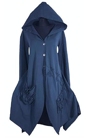 Damen Lagenlook Kapuze Mantel Swinger Trench Coat 42 44 46 48 50 M L XL XXL Übergangsmantel Übergang Winter Blau Gothik