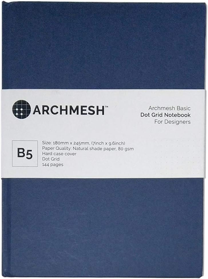 Archmesh Basic Classic Notebook, Dot Grid - B5 (180mm x 245mm) - 144 pages (Dark Blue)