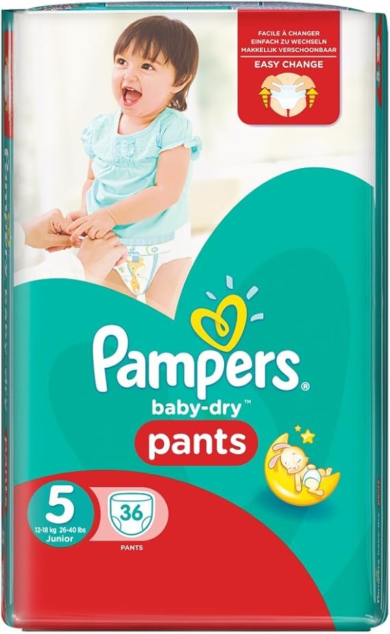 PAMPERS BabyDry Pants Couches Taille 5 (Junior) 1218 kg x 36 Amazon