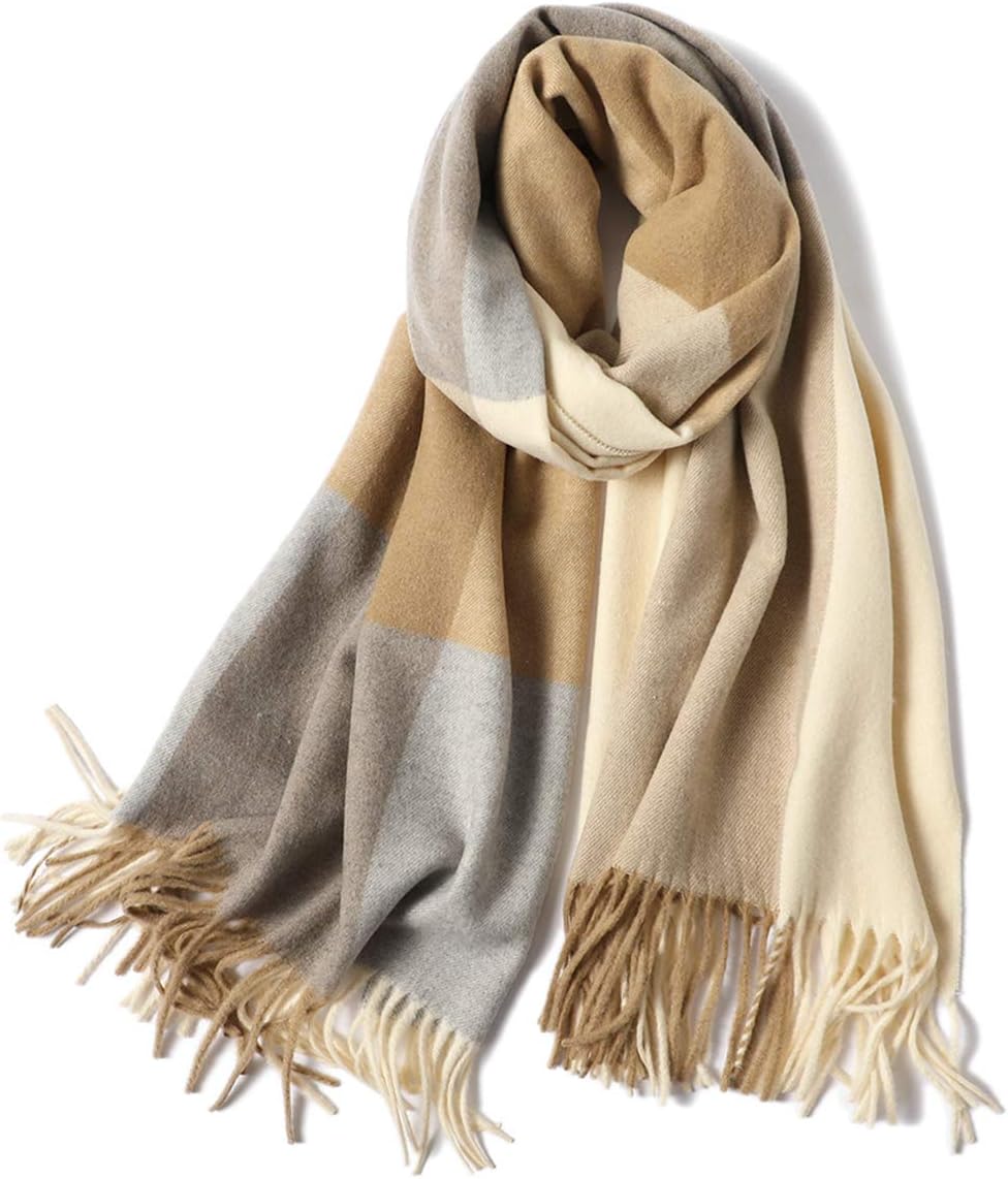 Womens Contrast Color Large Soft Cashmere Pashmina Shawls Wraps Scarf Winter Warm Tassel Shawl Scarves